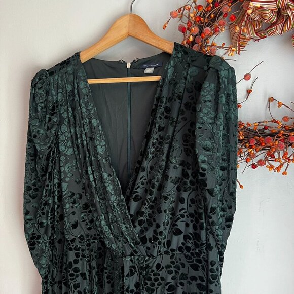 Tommy Hilfiger Womens Puff Sleeve V-Neck Burnout Velver Floral Dress Sz 14 Green - Picture 1 of 11
